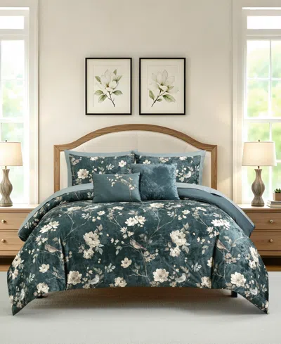 Macy's Midnight Floral All-season 9-piece Comforter Set, Full In Green
