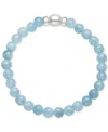 Macy's Milky Aqua & Cultured Freshwater Pearl Stretch Bracelet In Sterling Silver In Blue