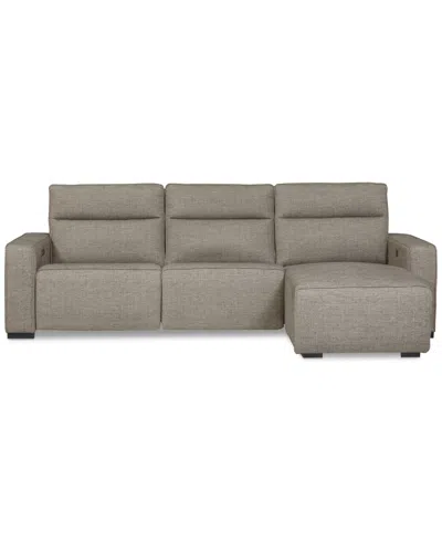 Macy's Miren 3-pc. Fabric Chaise Sectional With 1 Power Headrest Recliner, Exclusively At  In Brown