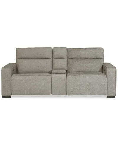 Macy's Miren 3-pc. Fabric Sectional With 2 Power Headrest Recliners With Console, Exclusively At  In Brown