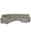Macy's Miren 5-pc. Fabric Chaise Sectional With 2 Power Headrest Recliners, Exclusively At  In Brown