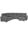 Macy's Miren 5-pc. Fabric Chaise Sectional With 2 Power Headrest Recliners, Exclusively At  In Gray
