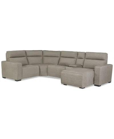 Macy's Miren 5-pc. Fabric Sectional With 2 Power Headrest Recliners With Console, Exclusively At  In Brown