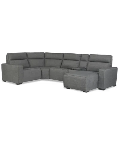 Macy's Miren 5-pc. Fabric Sectional With 2 Power Headrest Recliners With Console, Exclusively At  In Gray