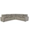 Macy's Miren 6-pc. Fabric Sectional With 2 Power Headrest Recliners With Console, Exclusively At  In Brown