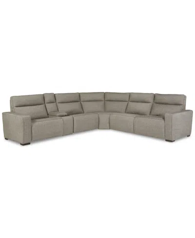 Macy's Miren 6-pc. Fabric Sectional With 2 Power Headrest Recliners With Console, Exclusively At  In Brown