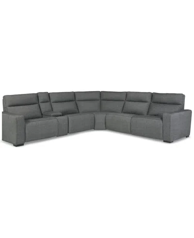 Macy's Miren 6-pc. Fabric Sectional With 2 Power Headrest Recliners With Console, Exclusively At  In Gray