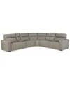 Macy's Miren 6-pc. Fabric Sectional With 3 Power Headrest Recliners With Console, Exclusively At  In Neutral