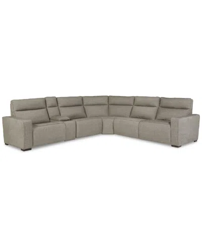 Macy's Miren 6-pc. Fabric Sectional With 3 Power Headrest Recliners With Console, Exclusively At  In Neutral