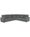 Macy's Miren 6-pc. Fabric Sectional With 3 Power Headrest Recliners With Console, Exclusively At  In Gray