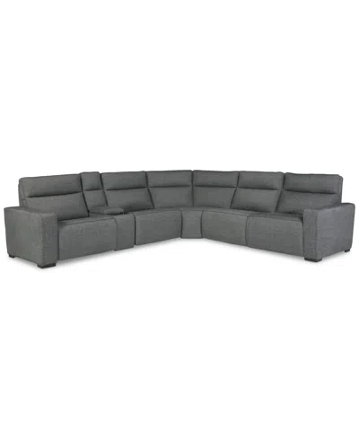 Macy's Miren 6-pc. Fabric Sectional With 3 Power Headrest Recliners With Console, Exclusively At  In Gray