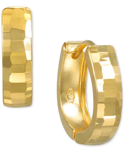 Macy's Mirror Texture Wide Oval Small Huggie Hoop Earrings In 10k Gold, 1/2"