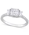 Macy's Moissanite (1-1/3 Ct. T.w.) Three Stone Ring In Sterling Silver In Moissanite