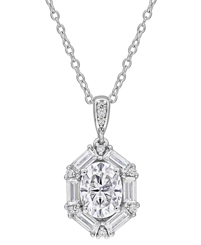 Macy's Moissanite (2-1/5 Ct. T.w.) Cluster Pendant Necklace In Sterling Silver In White