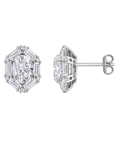 Macy's Moissanite (4-3/8 Ct. T.w.) Cluster Earrings In Sterling Silver In Transparent