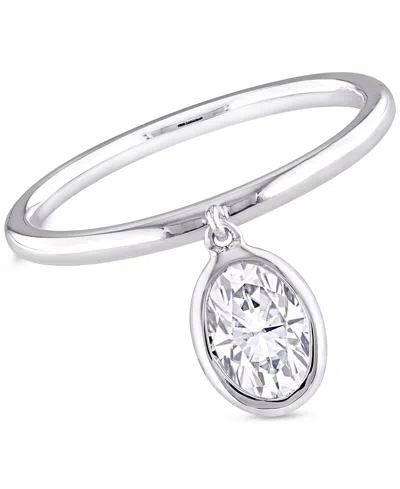 Macy's Moissanite Bezel Oval Dangle Ring (1 Ct. T.w.) In Sterling Silver