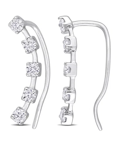 Macy's Moissanite Curved Crawler Charm Earrings 5/8 Ct. T.w In 10k White Gold