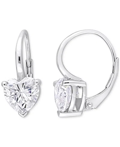 Macy's Moissanite Heart Shape Leverback Earrings (3 Ct. T.w.) In Sterling Silver