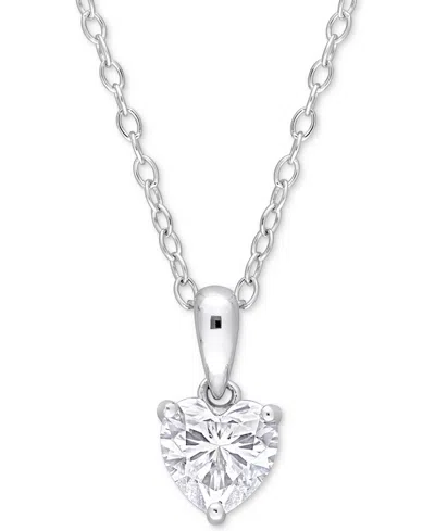 Macy's Moissanite Heart Solitaire 18" Pendant Necklace (3/4 Ct. T.w.) In Sterling Silver