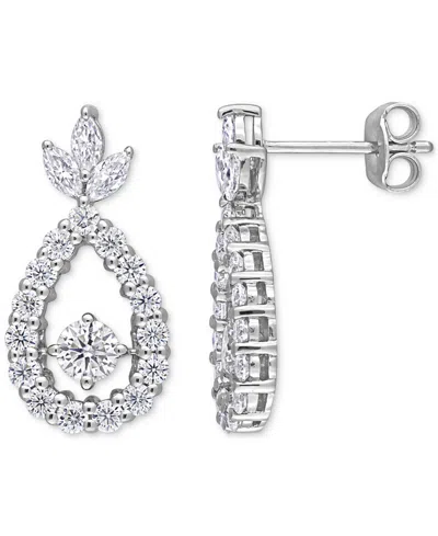 Macy's Moissanite Marquise & Round Teardrop Drop Earrings (2 Ct. T.w.) In Sterling Silver In Sterling Silver Moissanite