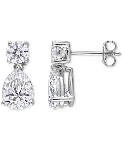 Macy's Moissanite Pear & Round Drop Earrings (5 Ct. T.w.) In Sterling Silver In Sterling Silver Moissanite
