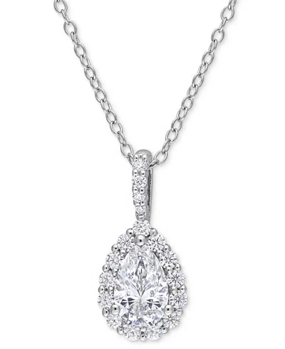 Macy's Moissanite Pear Halo 18" Pendant Necklace (1-1/3 Ct. T.w.) In Sterling Silver In Sterling Silver Moissanite