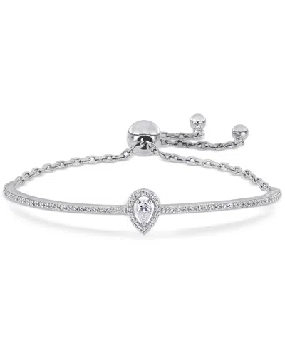 Macy's Moissanite Pear Halo Bolo Bracelet (3/4 Ct. T.w.) In Sterling Silver