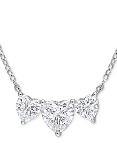 Macy's Moissanite Triple Heart 17" Pendant Necklace (2 Ct. T.w.) In Sterling Silver In White