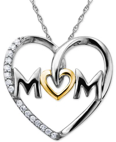 Macy's Mom Diamond Heart Necklace In Sterling Silver And 14k Gold (1/10 Ct. T.w.) In Metallic