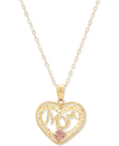 Macy's Mom Heart 18" Pendant Necklace In 10k Gold & 10k Rose Gold In Yellow Gold