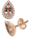 Macy's Morganite (1-1/10 Ct. T.w.) & Diamond (1/8 Ct. T.w.) Teardrop Halo Stud Earrings In 14k Rose Gold In Morganite