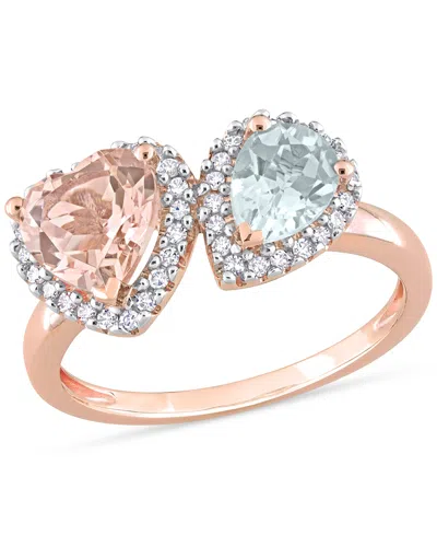 Macy's Morganite (1-1/10 Ct. T.w.), Aquamarine (5/8 Ct. T.w.), & Diamond (1/5 Ct. T.w.) Two-stone Ring In 1 In Rose Gold