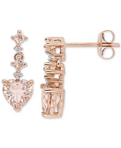 Macy's Morganite (1-1/2 Ct. T.w.) & Diamond Accent Heart Drop Earrings In 14k Rose Gold In Pink