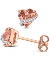 Macy's Morganite (1-1/3 Ct. T.w.) & Diamond Accent Heart Stud Earrings In Rose-plated Sterling Silver In Gold