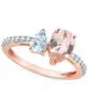 Macy's Morganite (1-1/6 Ct. T.w.), Aquamarine (3/8 Ct. T.w.) & White Topaz (3/8 Ct. T.w.) Ring In 10k Rose In Rose Gold