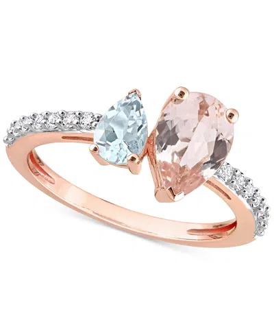 Macy's Morganite (1-1/6 Ct. T.w.), Aquamarine (3/8 Ct. T.w.) & White Topaz (3/8 Ct. T.w.) Ring In 10k Rose In Rose Gold