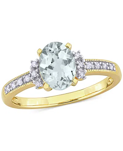 Macy's Morganite (1-1/7 Ct. T.w.) And Diamond (1/20 Ct. T.w.) Ring In 18k Rose Gold Over Sterling Silver (a In Aquamarine Gold