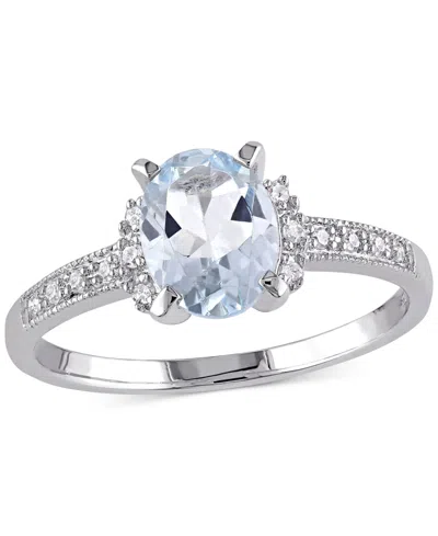 Macy's Morganite (1-1/7 Ct. T.w.) And Diamond (1/20 Ct. T.w.) Ring In 18k Rose Gold Over Sterling Silver (a In Aquamarine Silver