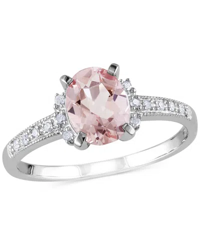 Macy's Morganite (1-1/7 Ct. T.w.) And Diamond (1/20 Ct. T.w.) Ring In 18k Rose Gold Over Sterling Silver (a In Morganite Silver