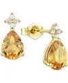 Macy's Morganite (1-3/4 Ct. T.w.) & Lab-grown White Sapphire (1/8 Ct. T.w.) Pear Stud Earrings In 14k Gold- In Citrine