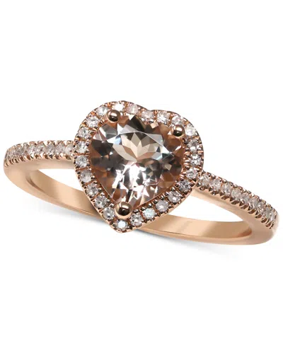 Macy's Morganite (1 Ct. T.w.) & Diamond (1/6 Ct. T.w.) Heart Halo Ring In 14k Rose Gold