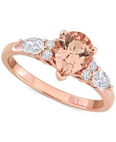 Macy's Morganite (1 Ct. T.w.) & Diamond (3/8 Ct. T.w.) Pear Ring In 14k Rose Gold