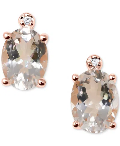 Macy's Morganite (1 Ct. T.w.) & Diamond Accent Stud Earrings In 14k Rose Gold-plated Sterling Silver