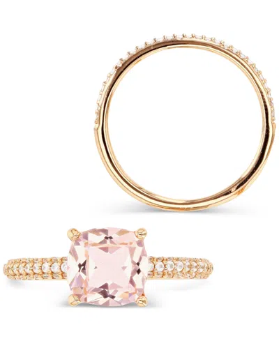 Macy's Morganite (2 Ct. T.w.) And Cubic Zirconia (0.864 Ct. T.w.) Engagement Ring In 14k Rose Gold Over Ste