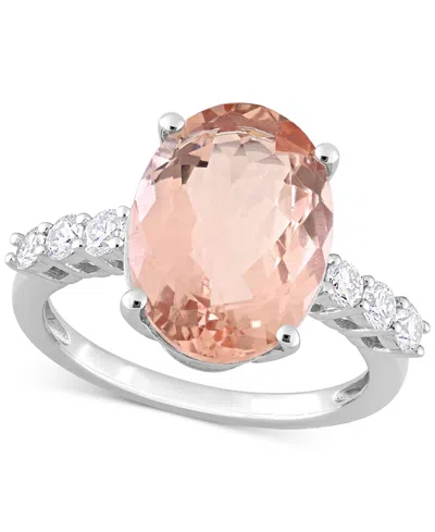 Macy's Morganite (4-3/4 Ct. T.w.) & Diamond (3/8 Ct. T.w.) Oval Statement Ring In 14k White Gold