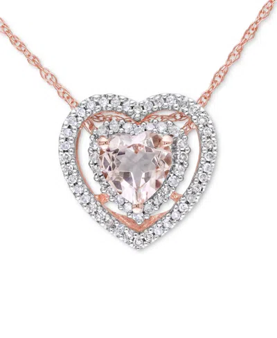 Macy's Morganite (5/8 Ct. T.w.) & Diamond (1/5 Ct. T.w.) Heart 17" Pendant Necklace In 10k Rose Gold