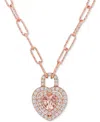 Macy's Morganite (5/8 Ct. T.w.) & White Topaz (7/8 Ct. T.w.) Heart Padlock 18" Pendant Necklace In 18k Rose In Morganite