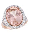 Macy's Morganite (9-3/4 Ct. T.w.) And Diamond (1-2/5 Ct. T.w.) Oval Halo Ring In 14k Rose Gold In Morganite