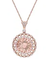 MACY'S MORGANITE (9 CT. T.W.) & DIAMOND (3/4 CT. T.W.) FLOWER MEDALLION 17" PENDANT NECKLACE IN 14K ROSE GO