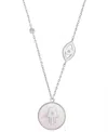 Macy's Mother-of-pearl (10mm) & Cubic Zirconia Hamsa Hand & Evil Eye Pendant Necklace In 14k Gold-plated St In Sterling Silver